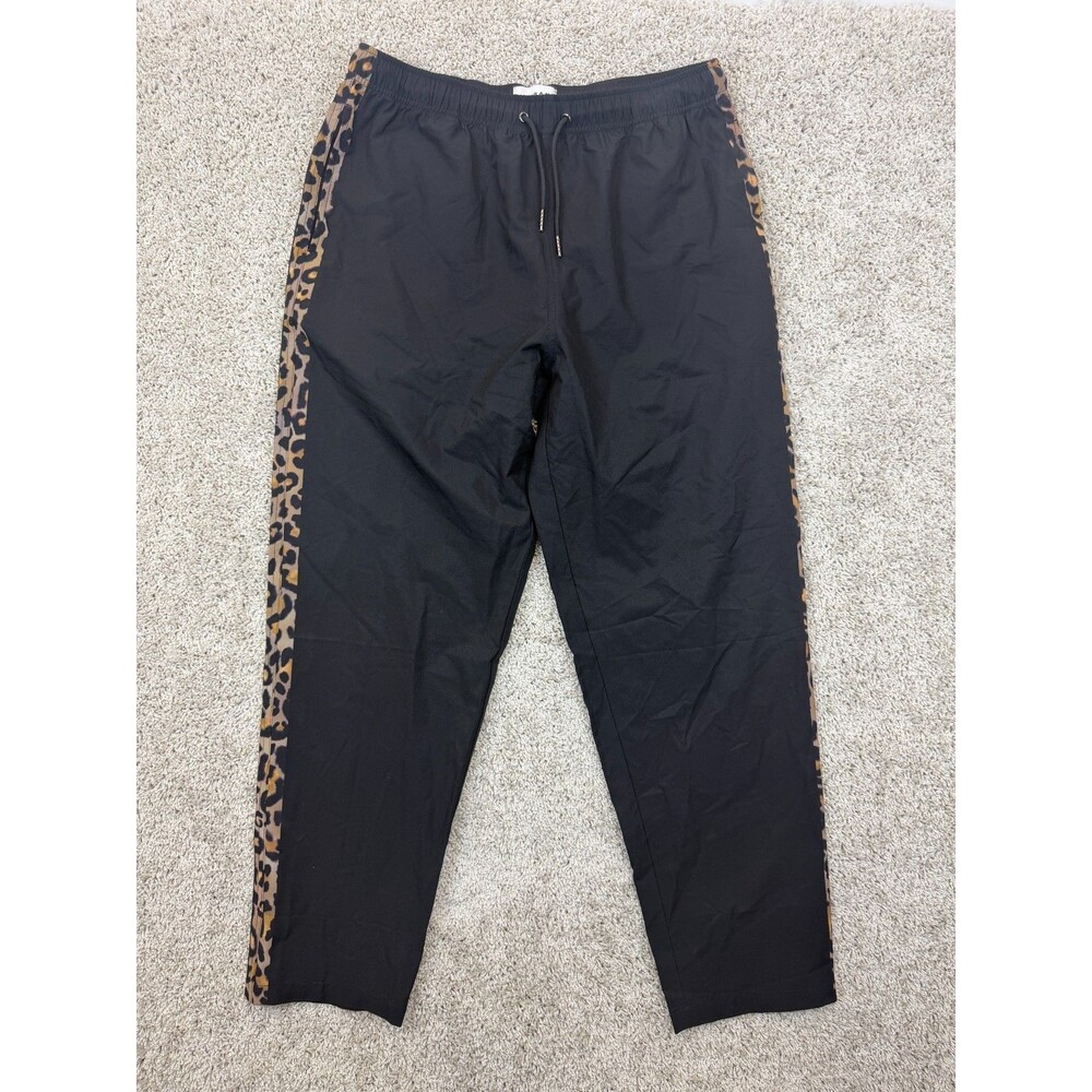MAVRANS Women's Game Pants L Black Leopard Side Stripe Drawstring Stretch NWT